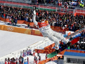 Caption: Kelly Clark, of the United States, jumps during the women's halfpipe finals at Phoenix Snow Park at the 2018 Winter Olympics in Pyeongchang, South Korea, Tuesday, Feb. 13, 2018. (AP Photo/Kin Cheung)