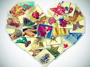 a collage of different pictures of christmas items forming a heart, with a retro effect