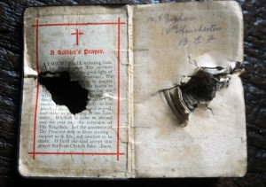 The Bible that Arthur Ingham carried in his chest pocket. It saved his life when a piece of shrapnel hit it. (Photo © Bible Society/Clare Kendall)