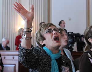 Anita Hensley of Kansas City, Mo., joins in worship at the National Day of Prayer observance on Capitol Hill on May 2, 2013. RNS photo by Adelle M. Banks