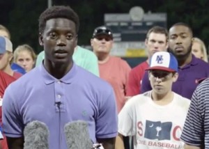 Charleston Southern University sophomore Chris Singleton addresses reporters less than a day after his mother was killed by an assailant in a downtown Charleston church. 
