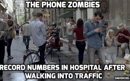 The zombie masses of America reach new record for emergency room visits due to walking into traffic while distracted by mobile devices