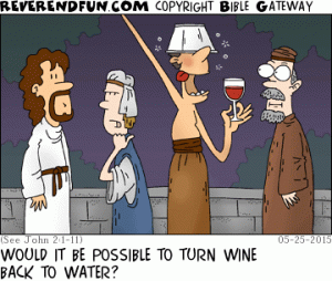 Wine into water cartoon