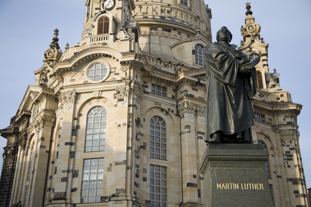 Statue of Martin Luther, in fron of the Marienkirche. Dresden, Germany