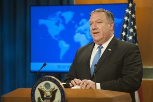 WASHINGTON, DC - AUGUST 16: US Secretary of State Mike Pompeo announces the creation of the Iran Action Group at the Department of State on August 16, 2018 in Washington, DC. The Trump administration announced the forming of an Iran Action Group that will coordinate and manage U.S. policy toward Iran after withdrawing from the Iran nuclear deal.   Rod Lamkey/Getty Images/AFP